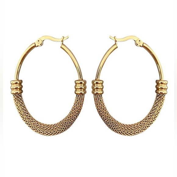 New Anthro Gold Textured Hoop Earrings - Picture 12 of 14